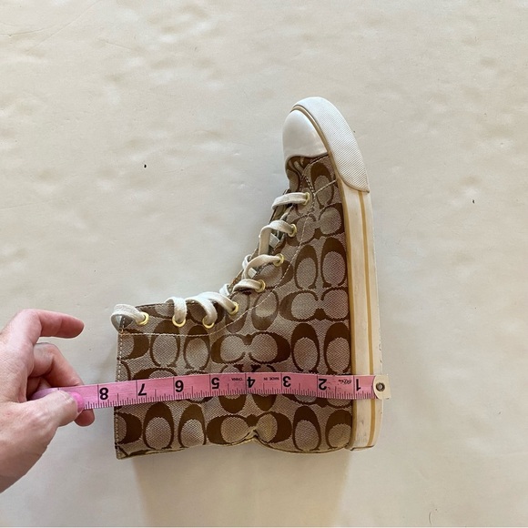 Coach Bonney High Top Sneakers Womens Size 9 Logo Jacquard Tan Brown Fold Down - Picture 8 of 13